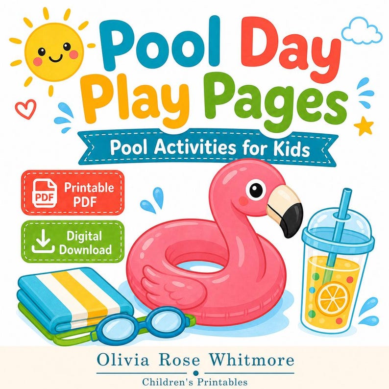Pool Day Play Pages | Pool Activities for Kids | Printable PDF | Digital Download image 1