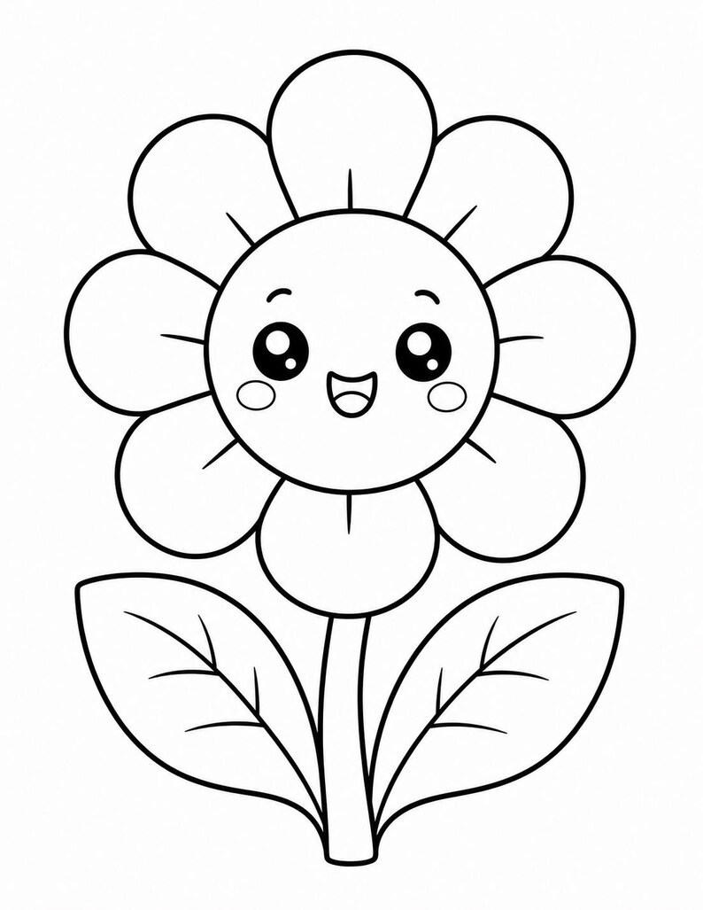 Disegni da colorare di un giardino kawaii / Disegni da colorare kawaii / PDF stampabile / Download digitale immagine 3