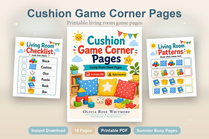 Cushion Game Corner Pages | Living Room Game Pages | Printable PDF | Digital Download image 2