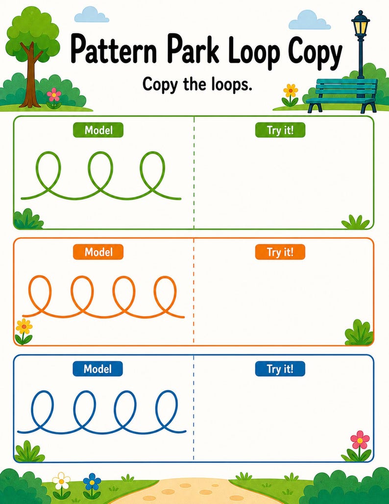 Vorschrift Pattern Park | Arbeitsblätter zum Vorschreiben | Druckbare PDF | Digitaler Download Bild 5