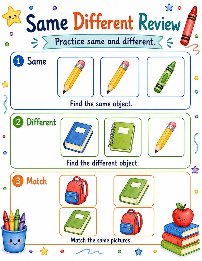 Same Different School | Same and Different Worksheets | Printable PDF | Digital Download image 7