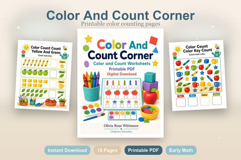 Color And Count Corner | Color and Count Worksheets | Printable PDF | Digital Download image 2