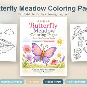 Butterfly Meadow Coloring Pages | Butterfly Coloring Pages | Printable PDF | Digital Download image 2