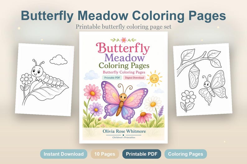 Butterfly Meadow Coloring Pages | Butterfly Coloring Pages | Printable PDF | Digital Download image 2