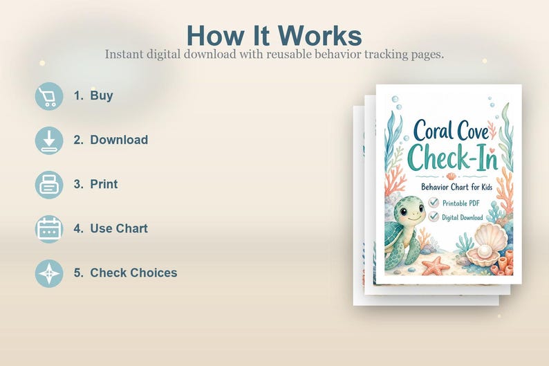 Tabla de registro/comportamiento para niños de Coral Cove / PDF imprimible / Descarga digital imagen 4