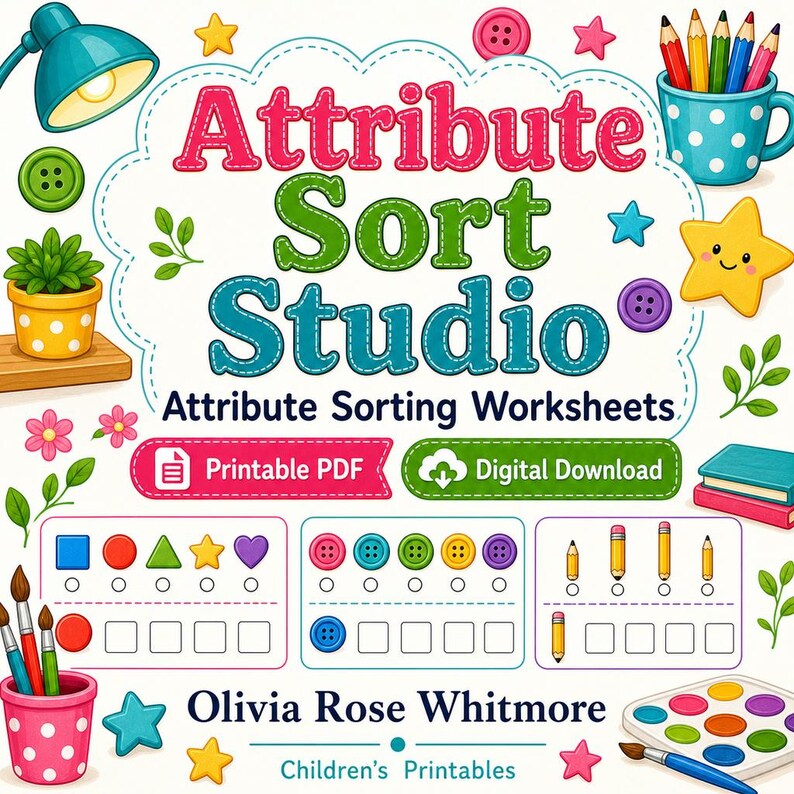 Attribute Sort Studio | Attribute Sorting Worksheets | Printable PDF | Digital Download image 1