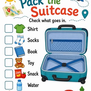 Pagine di attività a tema valigia / Attività di viaggio per bambini / PDF stampabile / Download digitale immagine 4