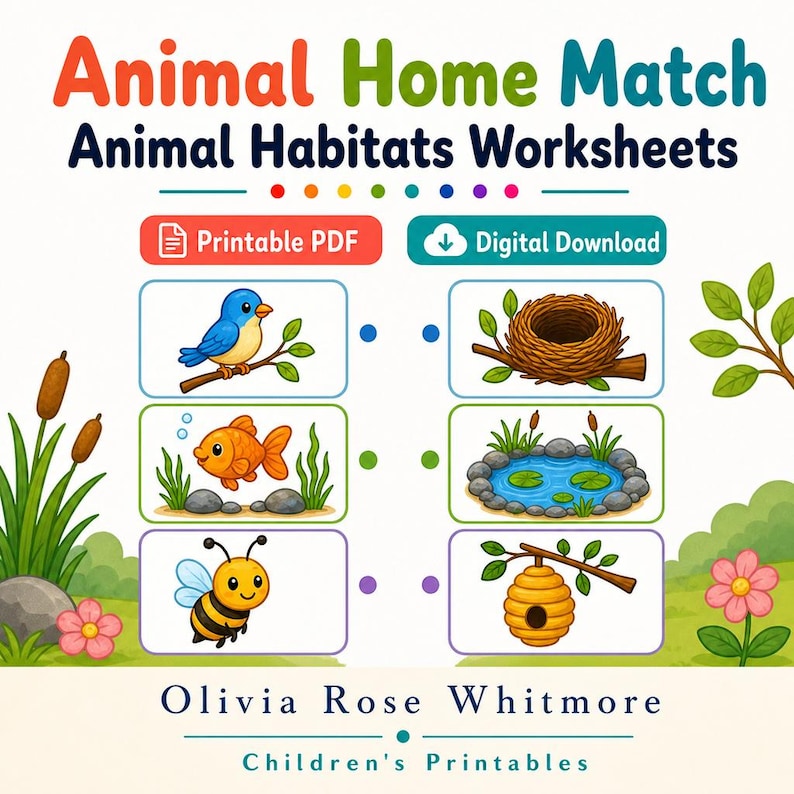 Animal Home Match | Animal Habitats Worksheets | Printable PDF | Digital Download image 1