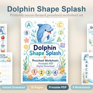 Dolphin Shape Splash | Preschool Worksheets | Printable PDF | Digital Download image 2