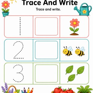 Sunny Number Garden | Preschool Math Worksheets | Printable PDF | Digital Download image 4
