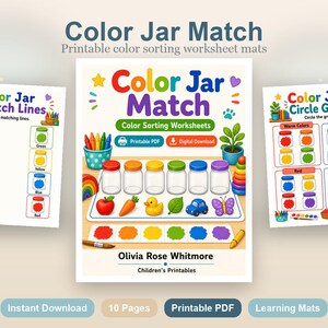 Match Color Jar | Werkbladen voor kleursortering | Afdrukbare pdf | Digitale download afbeelding 2