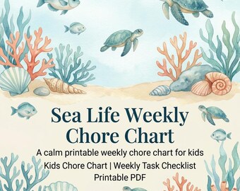 Tygodniowy harmonogram obowiązków w Sea Life | Harmonogram obowiązków dla dzieci | Plik PDF do druku | Tygodniowa lista zadań
