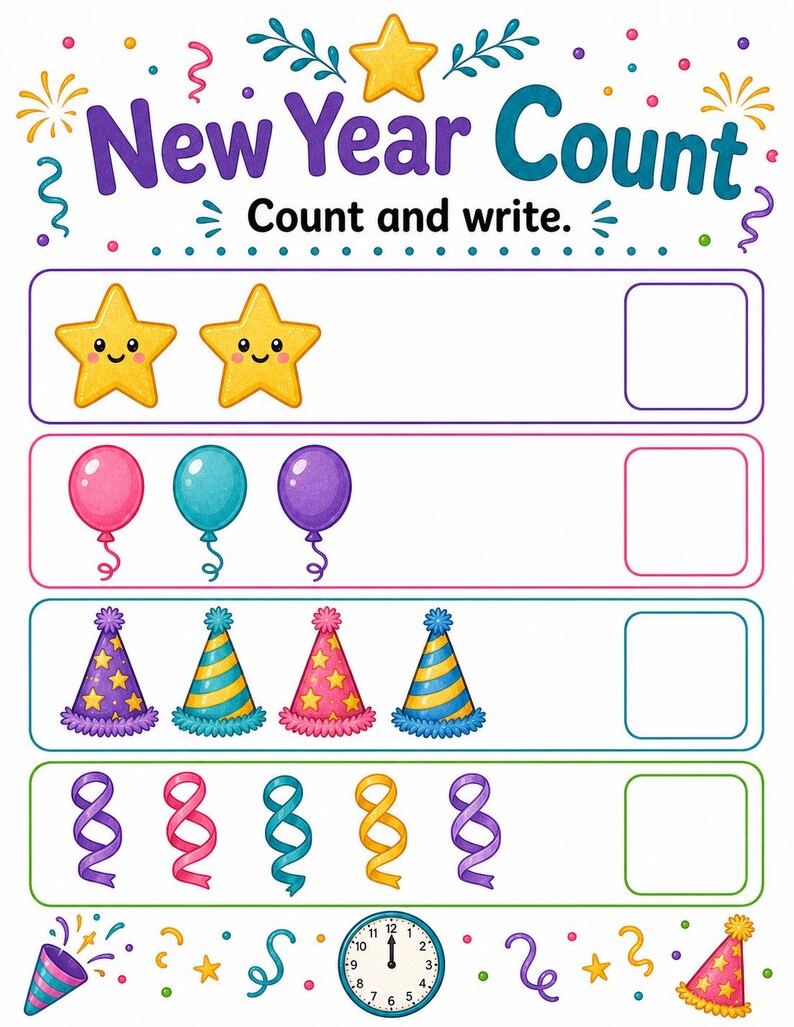 Sparkle Neujahrs-Tätigkeitsseiten | Neujahrs-aktivitätsblätter | Druckbare PDF | Digitaler Download Bild 5