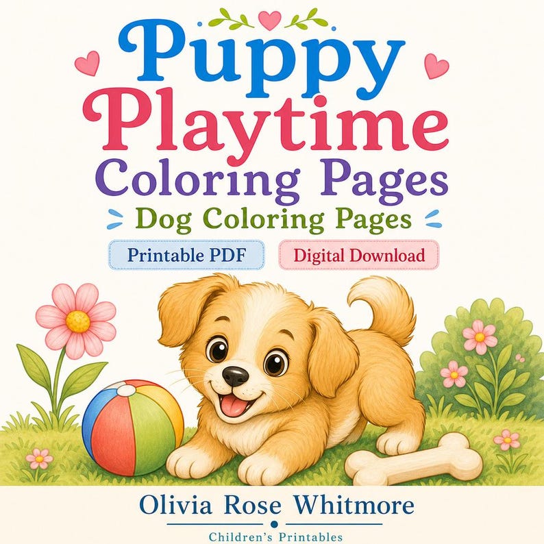 Puppy Playtime Coloring Pages | Dog Coloring Pages | Printable PDF | Digital Download image 1
