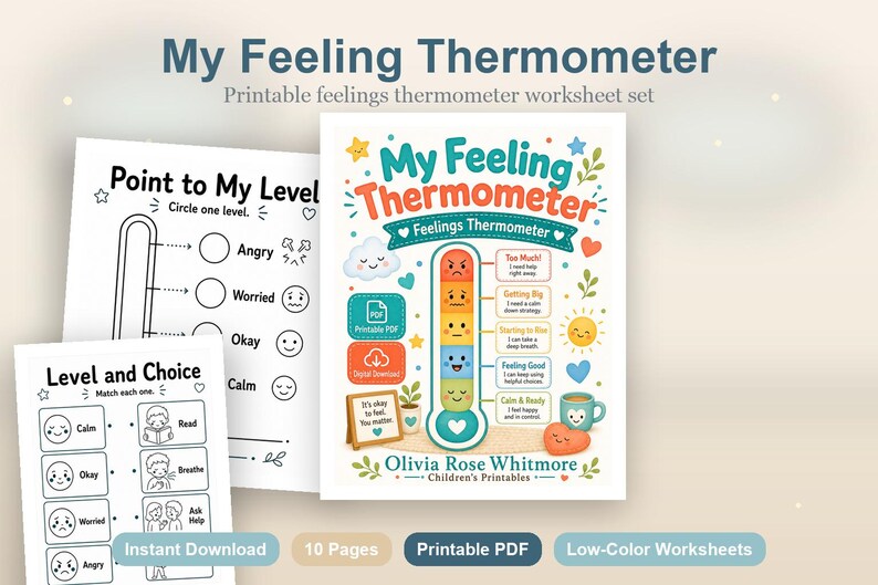 My Feeling Thermometer | Feelings Thermometer | Printable PDF | Digital Download image 2