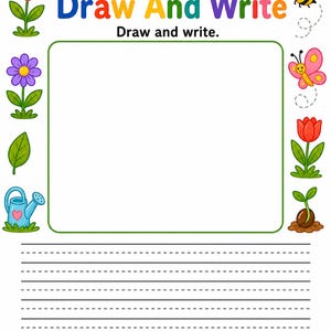 Jardim para Desenhar e Escrever | Folhas de Atividades para Desenhar e Escrever | PDF para Imprimir | Download Digital imagem 5