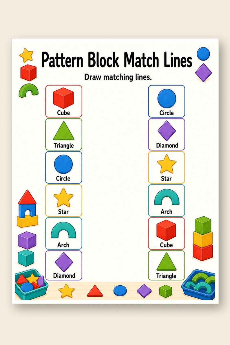 Muster-Block Abspielseiten | Pattern Arbeitsblätter für die Vorschule | Druckbare PDF | Digitaler Download Bild 9