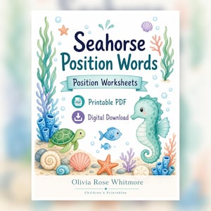 Seahorse Position Words | Position Worksheets | Printable PDF | Digital Download