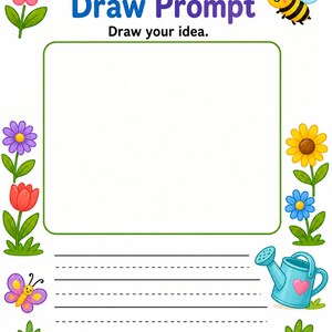 Jardim para Desenhar e Escrever | Folhas de Atividades para Desenhar e Escrever | PDF para Imprimir | Download Digital imagem 3