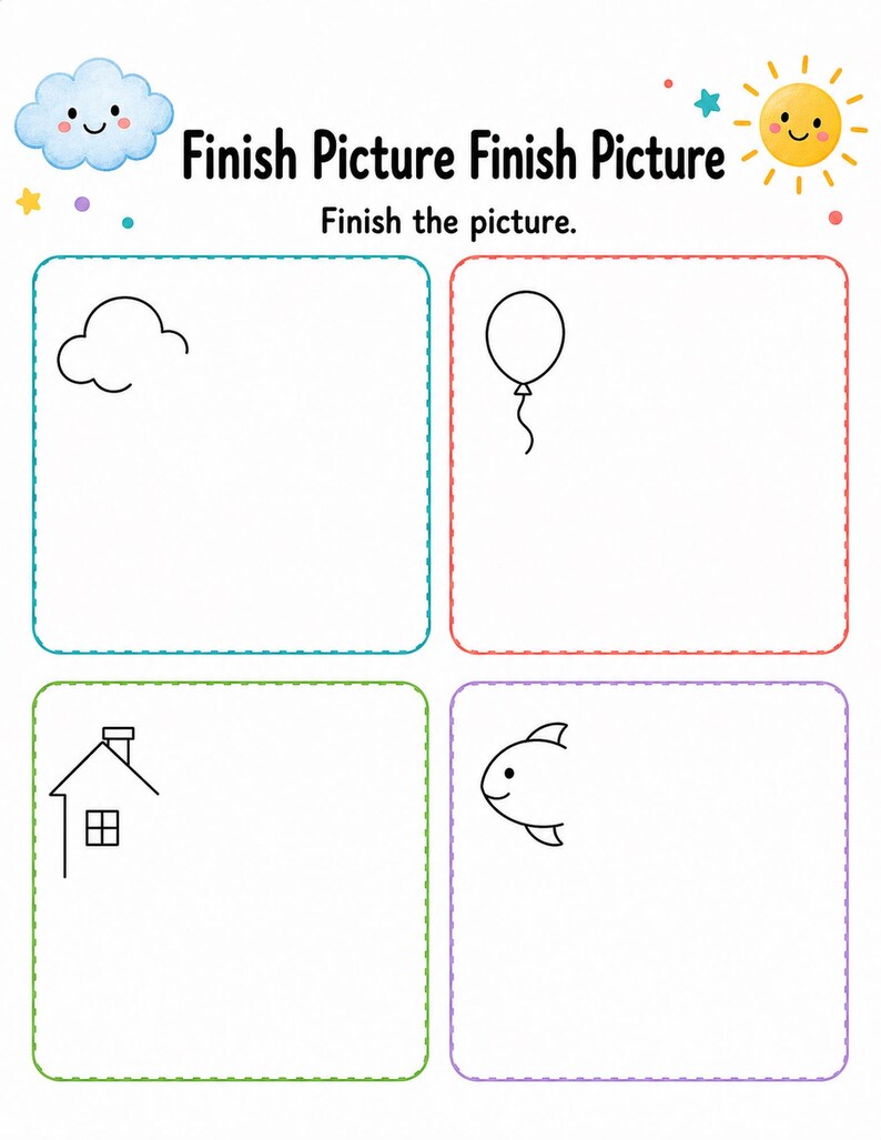 絵を完成させよう！ | 絵を完成させるワークシート | 印刷可能なPDF | デジタルダウンロード 画像 4