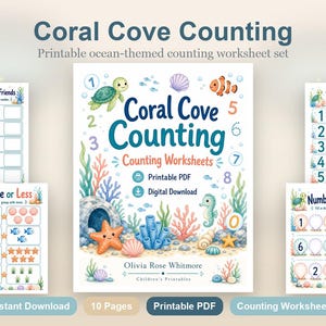 Coral Cove Counting | Werkbladen tellen | Afdrukbare pdf | Digitale download afbeelding 2