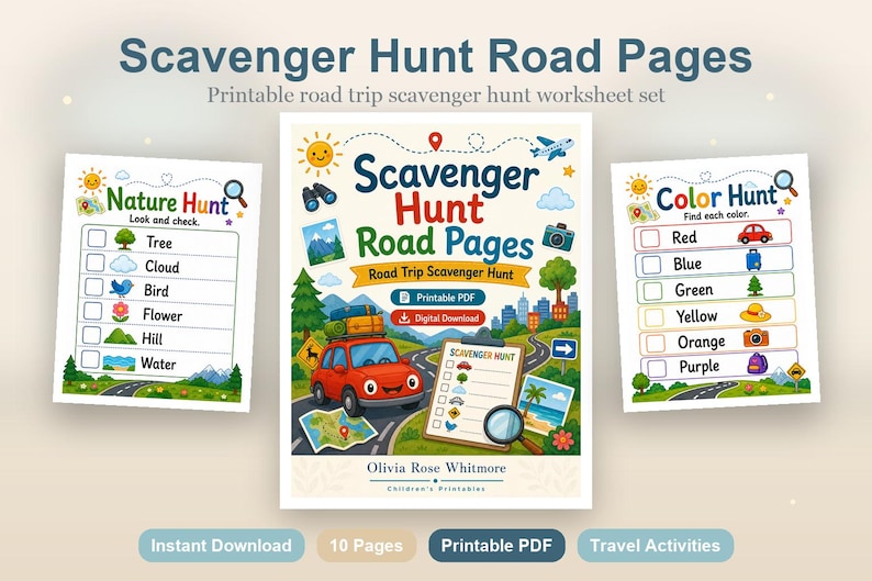 Scavenger Hunt Road-pagina's | Roadtrip-speurtocht | Afdrukbare pdf | Digitale download afbeelding 2