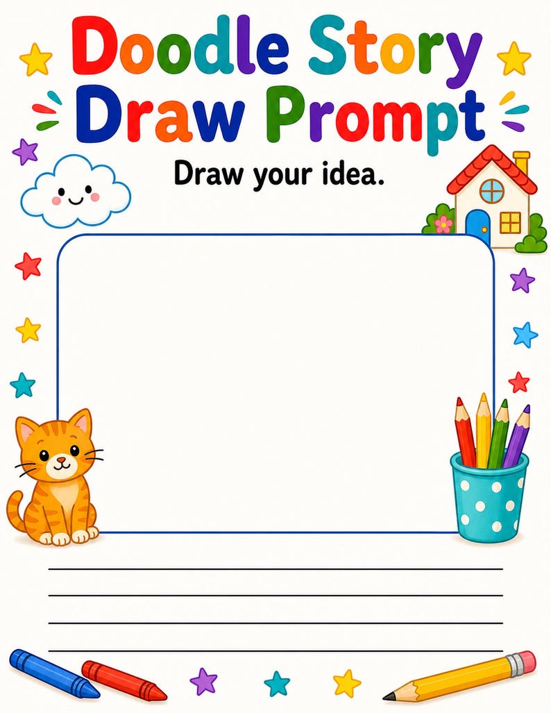 Doodle Story Starters | Drawing Prompts for Kids | Printable PDF | Digital Download image 3