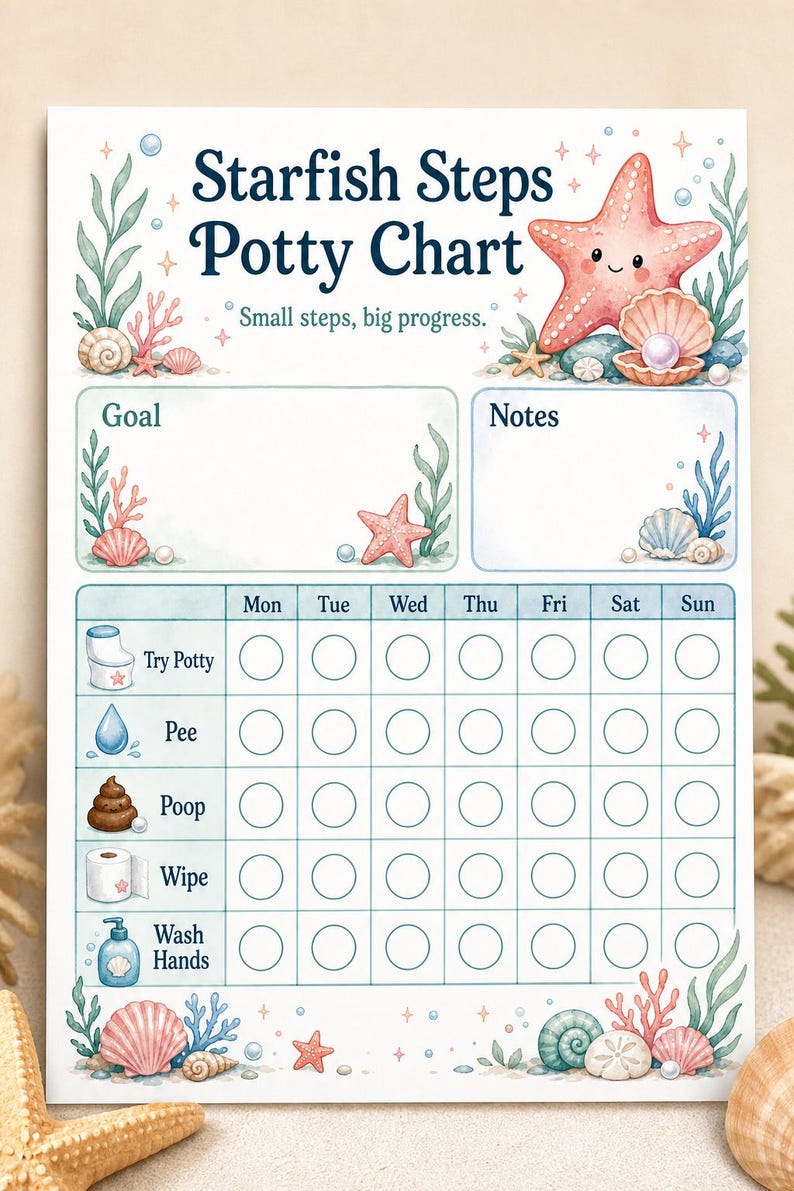 Starfish Sticker Steps | Potty Training Chart | Printable PDF | Digital Download image 5