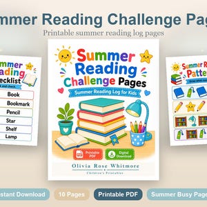 Pages du défi de lecture d'été | Journal de lecture d'été pour enfants | PDF imprimable | Téléchargement numérique image 2