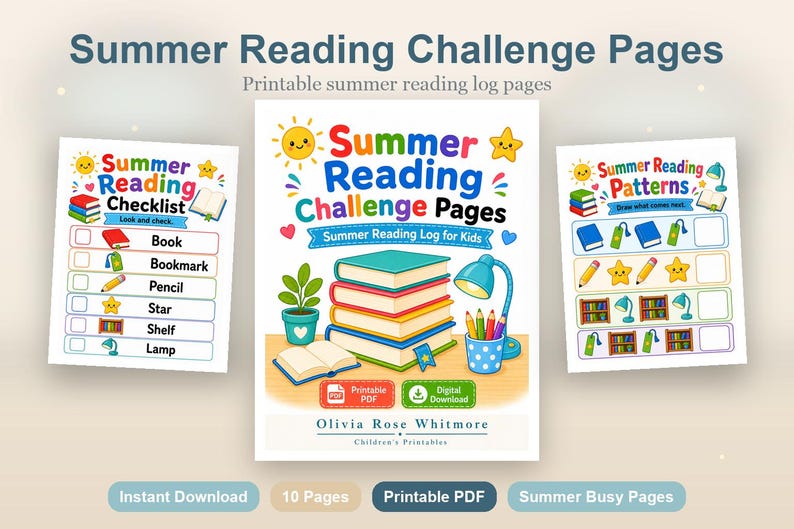 Pages du défi de lecture d'été | Journal de lecture d'été pour enfants | PDF imprimable | Téléchargement numérique image 2