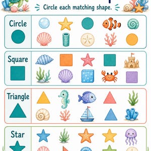 Caça às Estrelas-do-Mar | Folhas de Atividades com Formas | PDF para Imprimir | Download Digital imagem 3