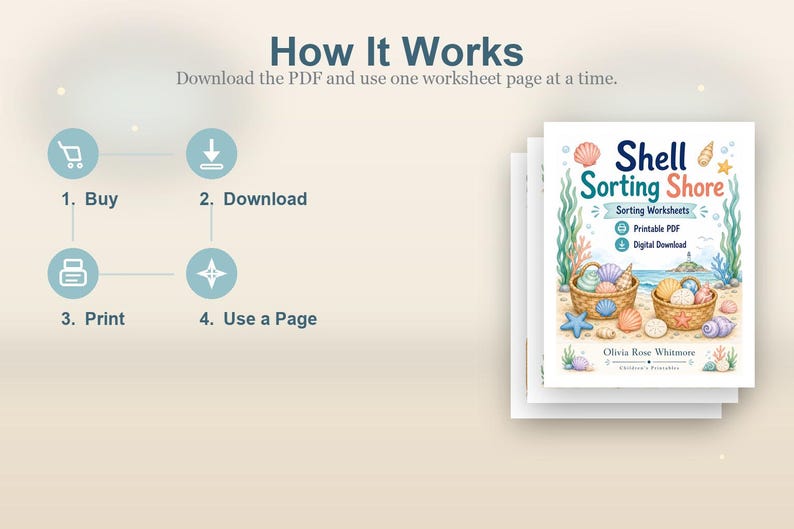Sortering av skaldjur på stranden | Sorteringsblad | Utskrivbar PDF | Digital nedladdning bild 7