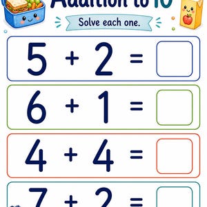 Lunchbox Addition | Addition Worksheets | Printable PDF | Digital Download image 6