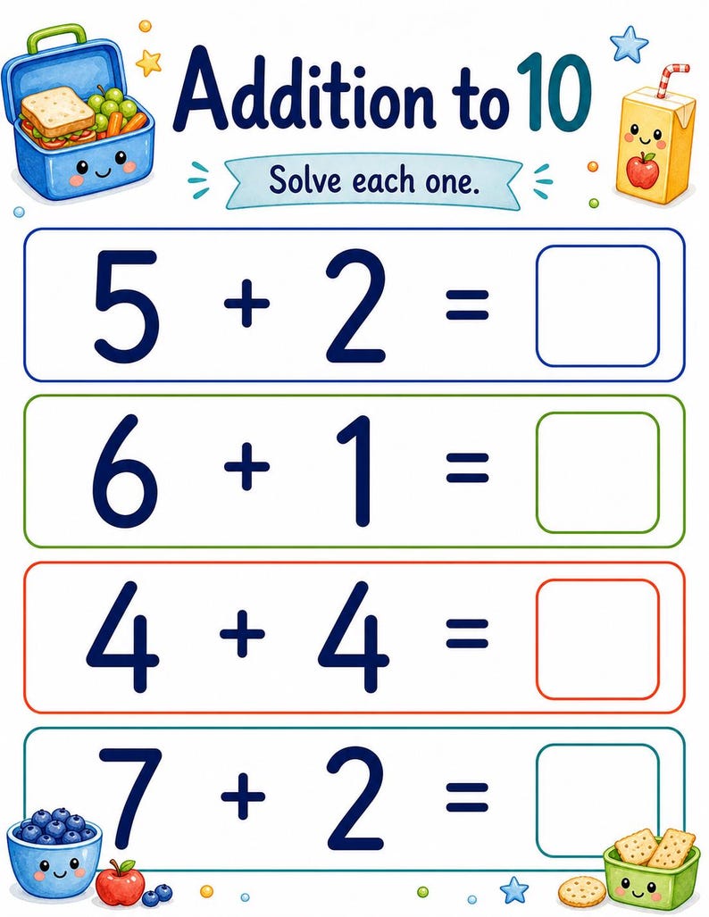 Lunchbox Addition | Addition Worksheets | Printable PDF | Digital Download image 6