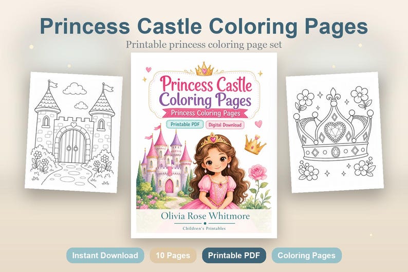 Dibujos para colorear de castillos de princesas / Dibujos para colorear de princesas / PDF imprimible / Descarga digital imagen 2