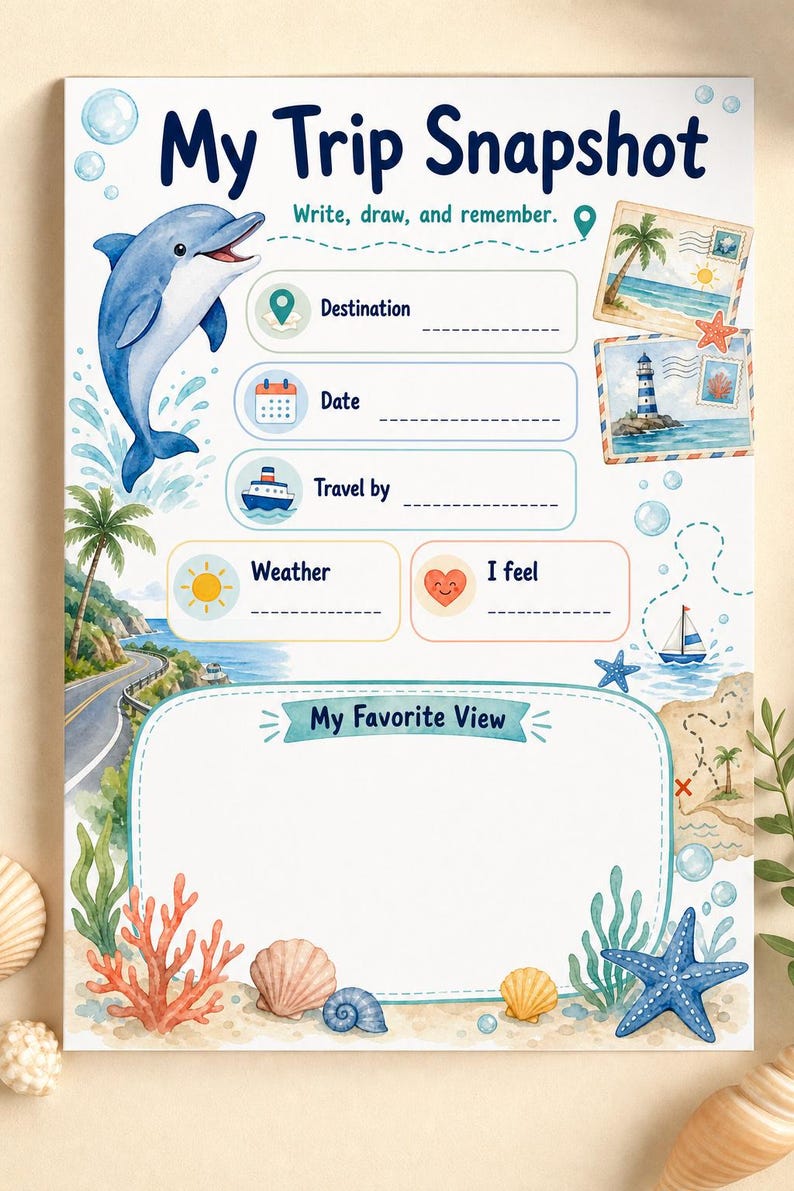 Dolfijn roadtripnotities | reisdagboek voor kinderen | Afdrukbare pdf | Digitale download afbeelding 5