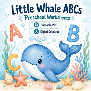 Little Whale ABCs | Preschool Worksheets | Printable PDF | Digital Download image 1