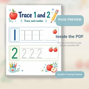 Apple Number Steps | Number Tracing Worksheets | Printable PDF | Digital Download image 9