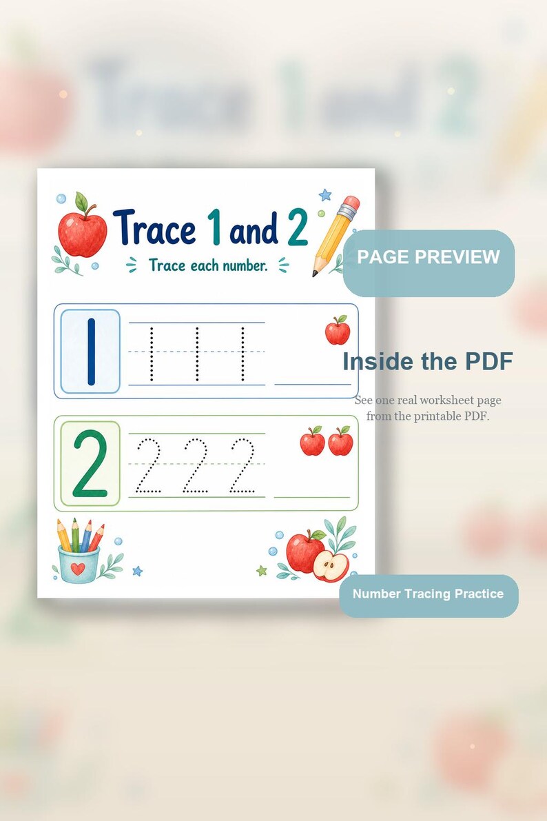 Apple Number Steps | Number Tracing Worksheets | Printable PDF | Digital Download image 9