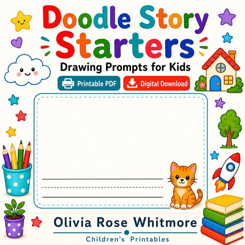 Doodle Story Starters | Drawing Prompts for Kids | Printable PDF | Digital Download image 1