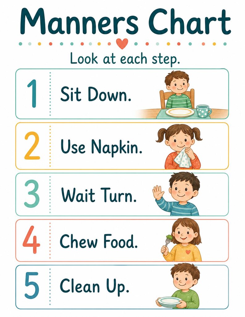 Mealtime Manners Cards | Manners Chart for Kids | Printable PDF | Digital Download image 3