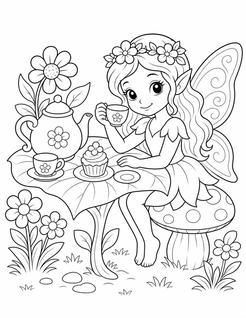 Dibujos para colorear de jardines de hadas / Dibujos para colorear de hadas / PDF imprimible / Descarga digital imagen 7