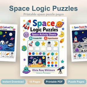 Space Logic Puzzles | Space Activity Sheets | Printable PDF | Digital Download image 2