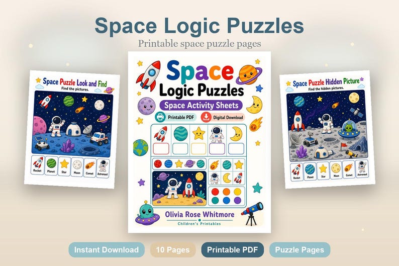 Space Logic Puzzles | Space Activity Sheets | Printable PDF | Digital Download image 2