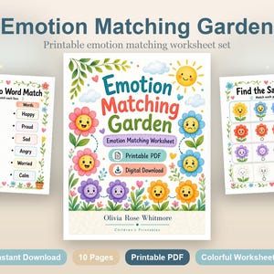 Bijpassende tuin | Werkblad emotie matchen | Afdrukbare pdf | Digitale download afbeelding 2