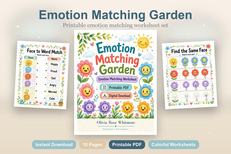 Bijpassende tuin | Werkblad emotie matchen | Afdrukbare pdf | Digitale download afbeelding 2