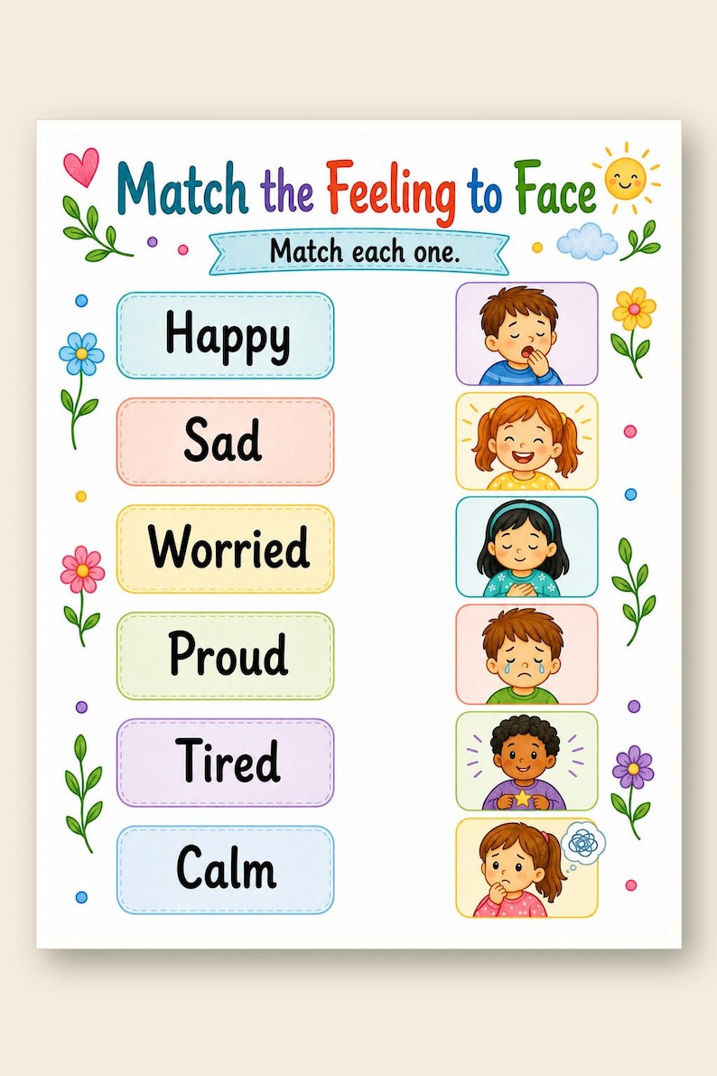 Visages empathiques | Feuilles de travail sur l'empathie pour les enfants | PDF imprimable | Téléchargement numérique image 9