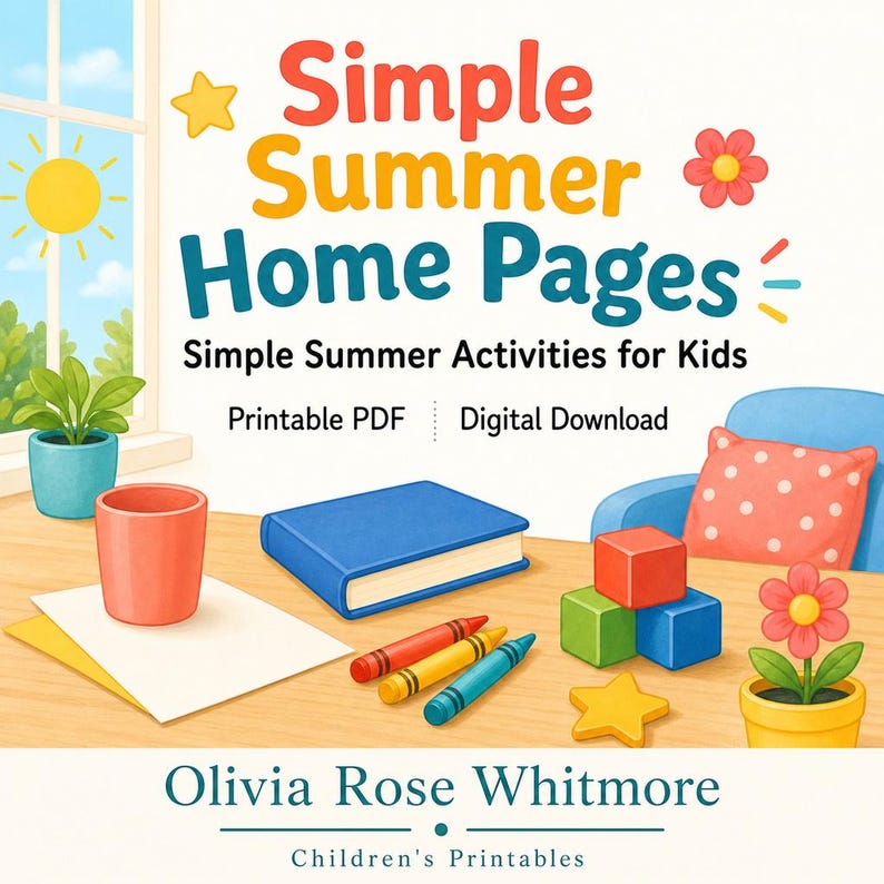 Simple Summer Home Pages | Simple Summer Activities for Kids | Printable PDF | Digital Download image 1