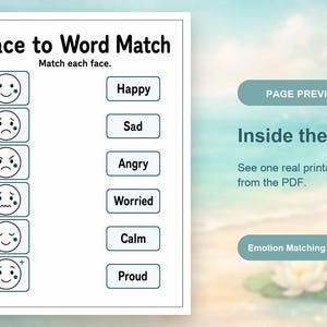 Little Emotion Match-Up | Gra w dopasowywanie emocji | Wersja PDF do druku | Pobieranie cyfrowe zdjęcie 10