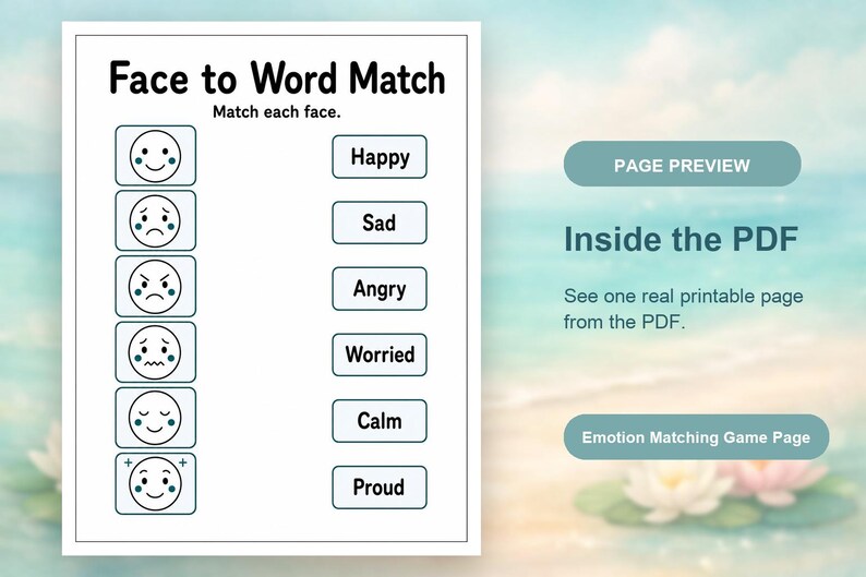 Little Emotion Match-Up | Gra w dopasowywanie emocji | Wersja PDF do druku | Pobieranie cyfrowe zdjęcie 10